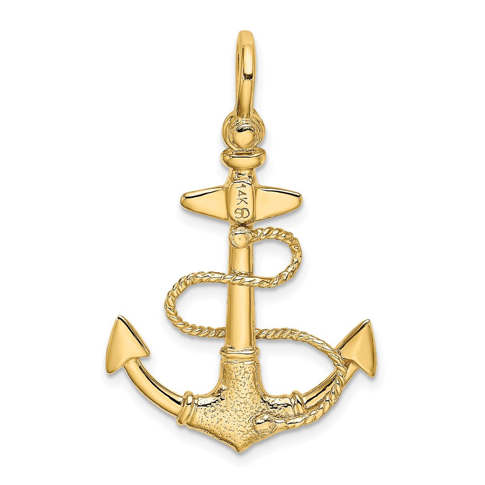 14k Yellow Gold 21.7 mm 3-D Textured Anchor w/Rope and Shackle Bail Charm (3.57 grams)