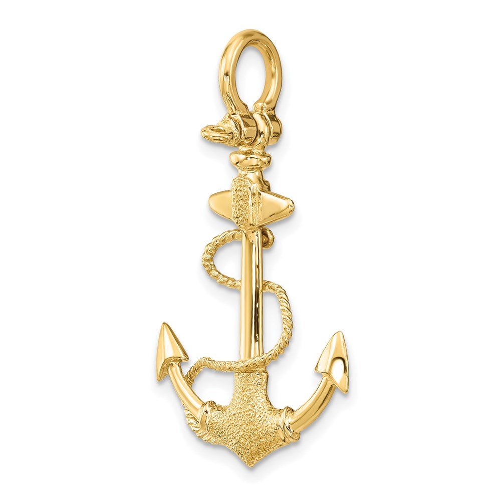 14k Yellow Gold 21.7 mm 3-D Textured Anchor w/Rope and Shackle Bail Charm (3.57 grams)