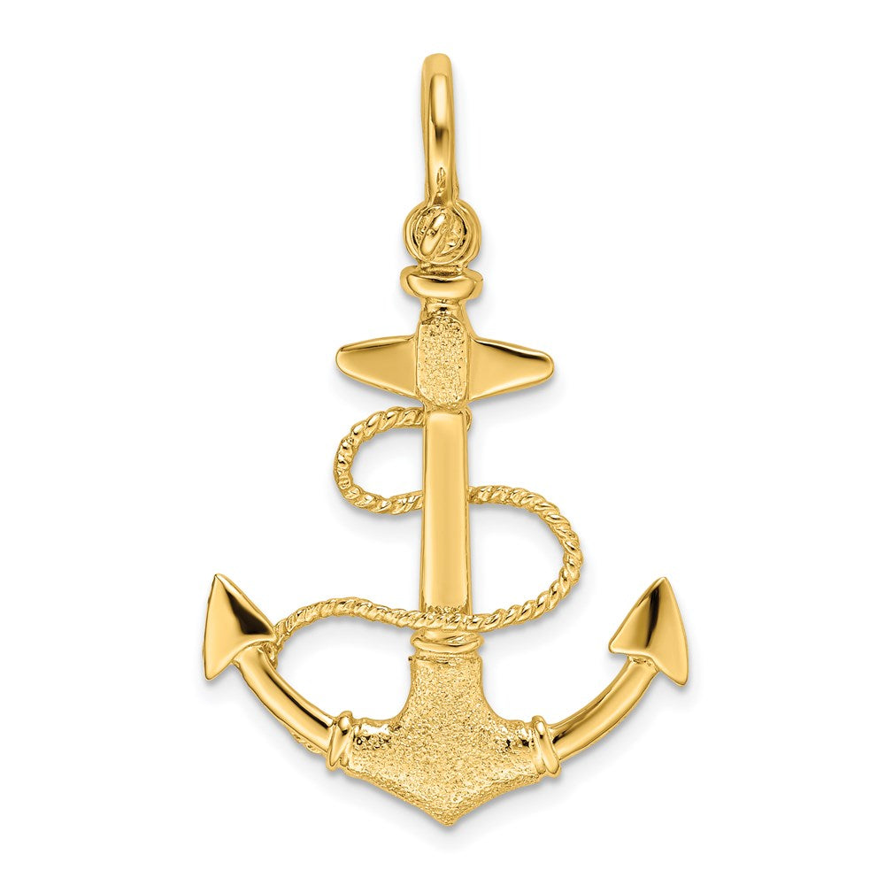 14k Yellow Gold 21.7 mm 3-D Textured Anchor w/Rope and Shackle Bail Charm (3.57 grams)