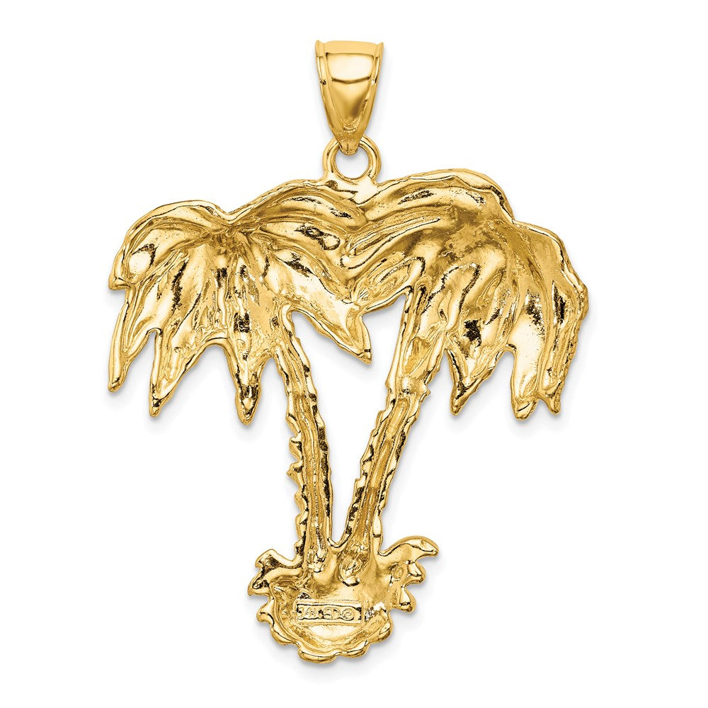 14k Yellow Gold 33.7 mm 2-D Double Palm Trees Charm (9.91 grams)