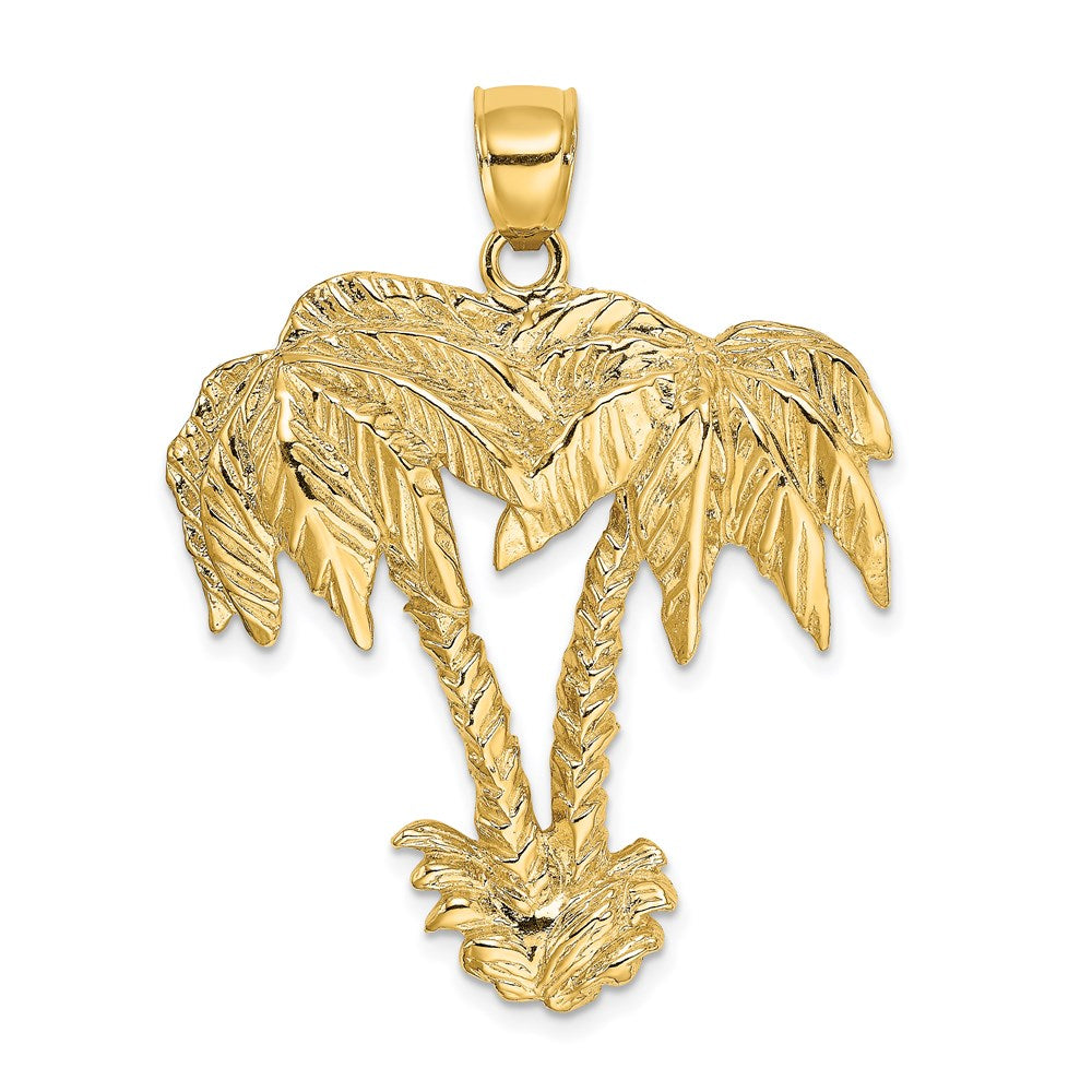 14k Yellow Gold 33.7 mm 2-D Double Palm Trees Charm (9.91 grams)