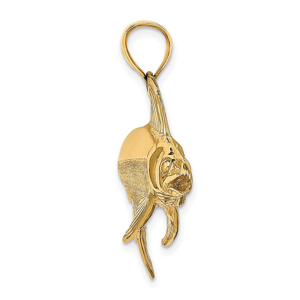14k Yellow Gold 59 mm 3-D Polished/Satin Swordfish Charm (12.43 grams)