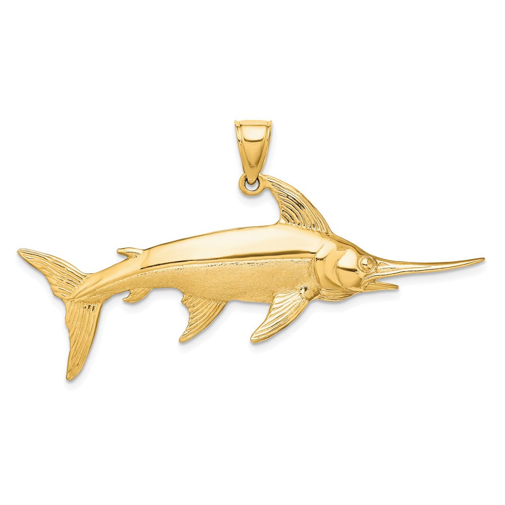 14k Yellow Gold 59 mm 3-D Polished/Satin Swordfish Charm (12.43 grams)
