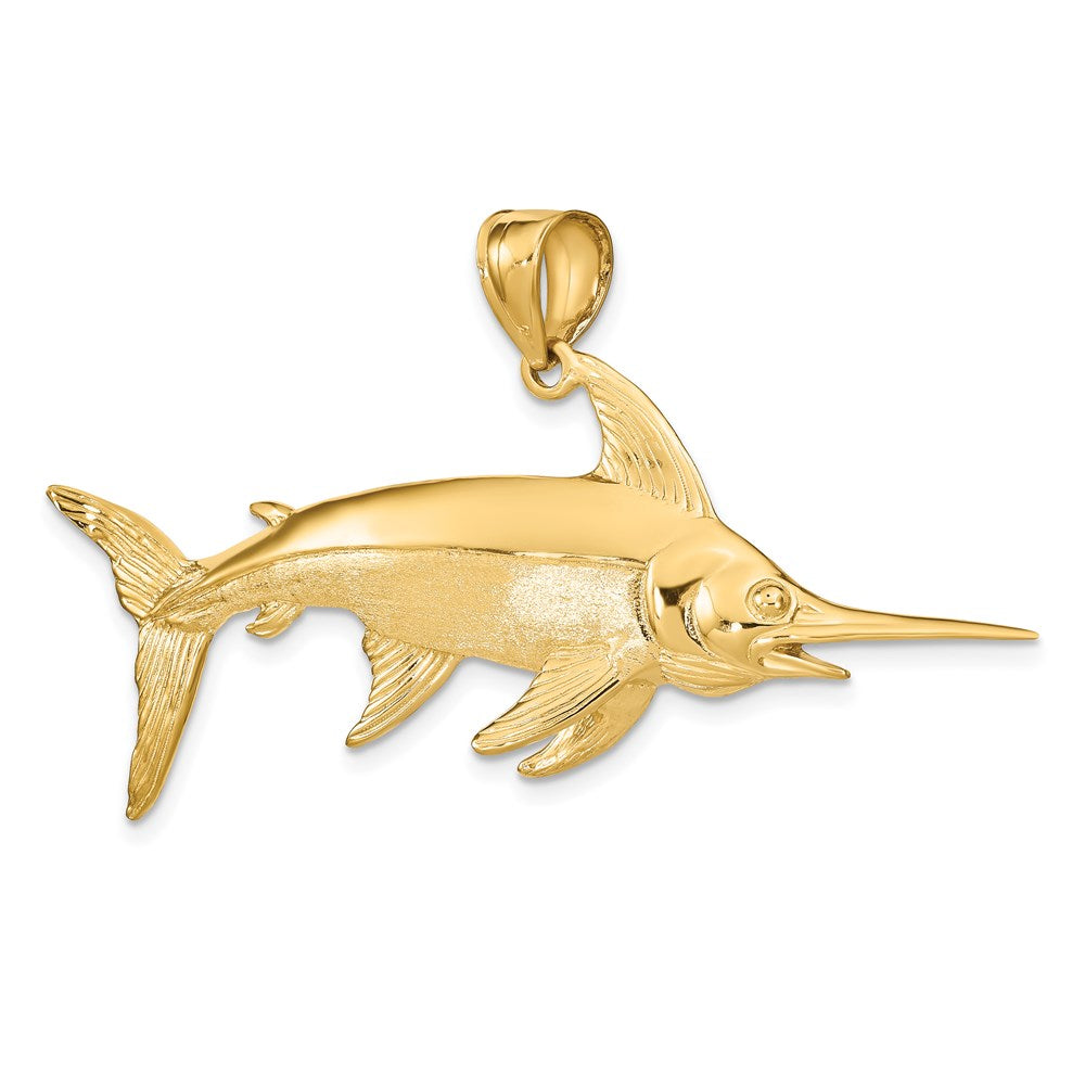 14k Yellow Gold 59 mm 3-D Polished/Satin Swordfish Charm (12.43 grams)