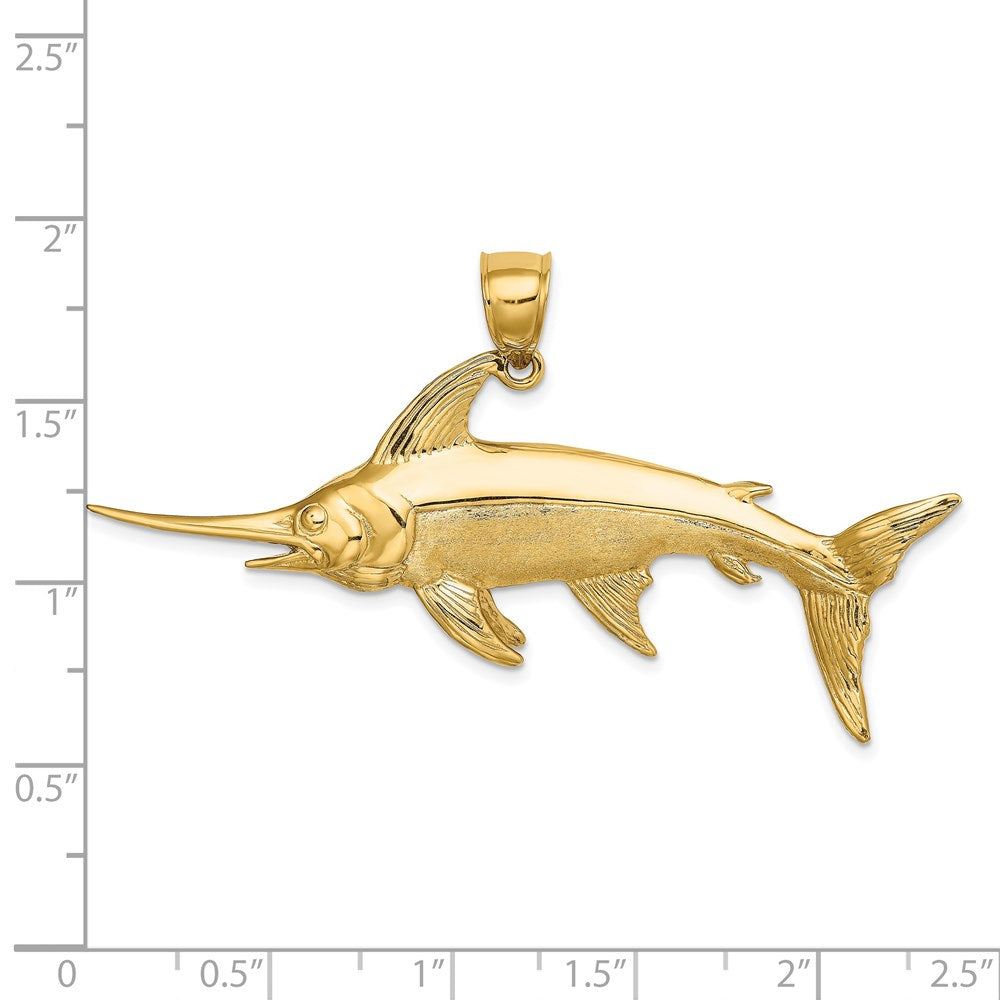 14k Yellow Gold 59 mm 3-D Polished/Satin Swordfish Charm (12.43 grams)