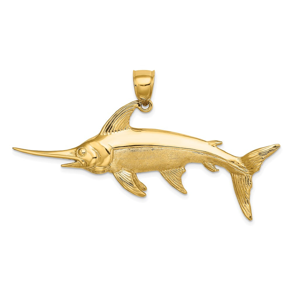 14k Yellow Gold 59 mm 3-D Polished/Satin Swordfish Charm (12.43 grams)