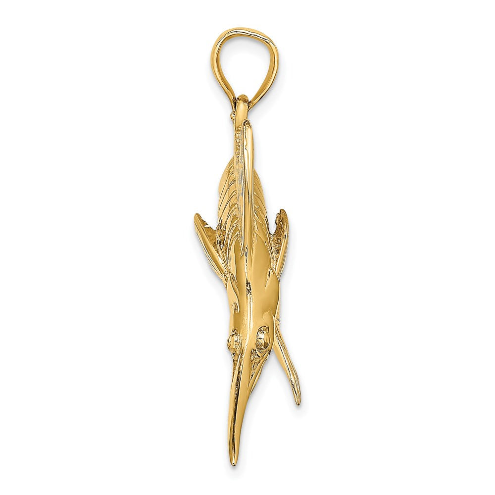 14k Yellow Gold 53 mm 3-D Polished /Satin Blue Marlin Charm (12.67 grams)