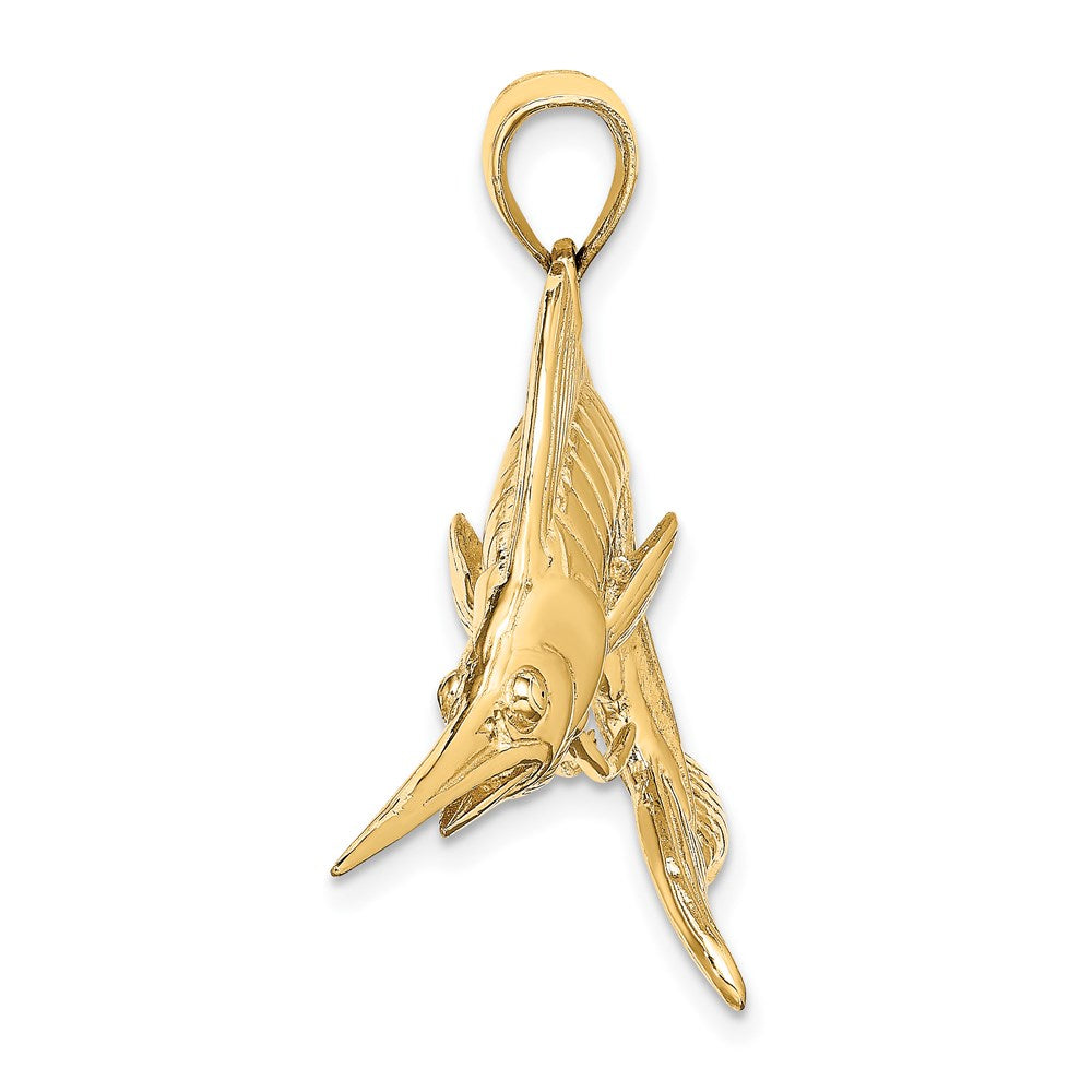 14k Yellow Gold 52.2 mm 3-D Polished Satin White Marlin Charm (13.44 grams)