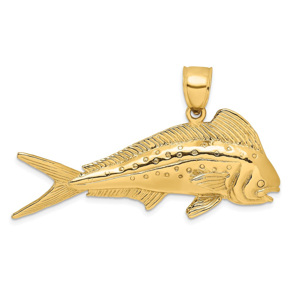 14k Yellow Gold 44.75 mm 3-D Female Dorado (Mahi-Mahi) Charm (13.41 grams)