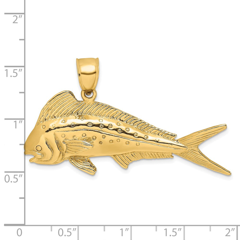 14k Yellow Gold 44.75 mm 3-D Female Dorado (Mahi-Mahi) Charm (13.41 grams)