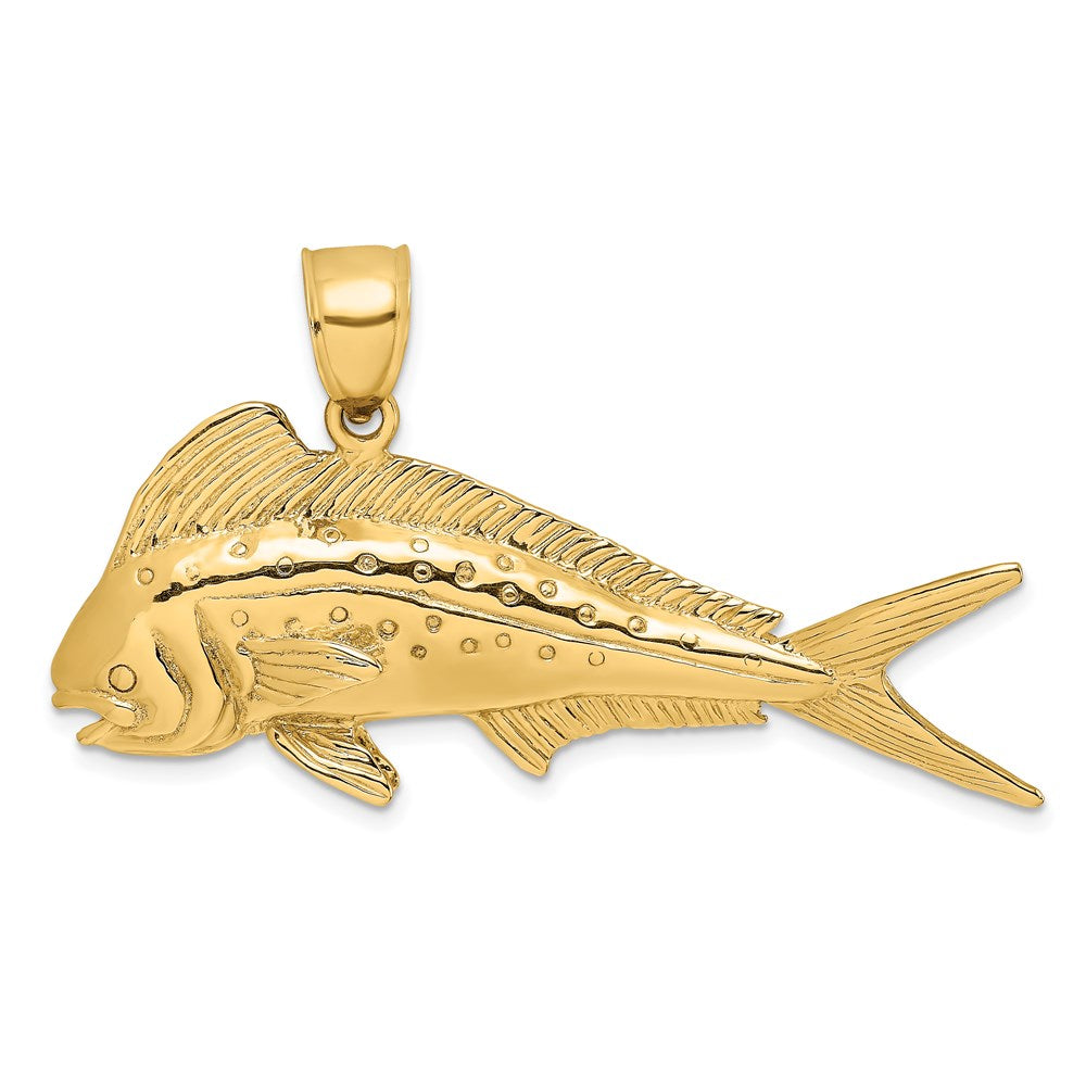 14k Yellow Gold 44.75 mm 3-D Female Dorado (Mahi-Mahi) Charm (13.41 grams)