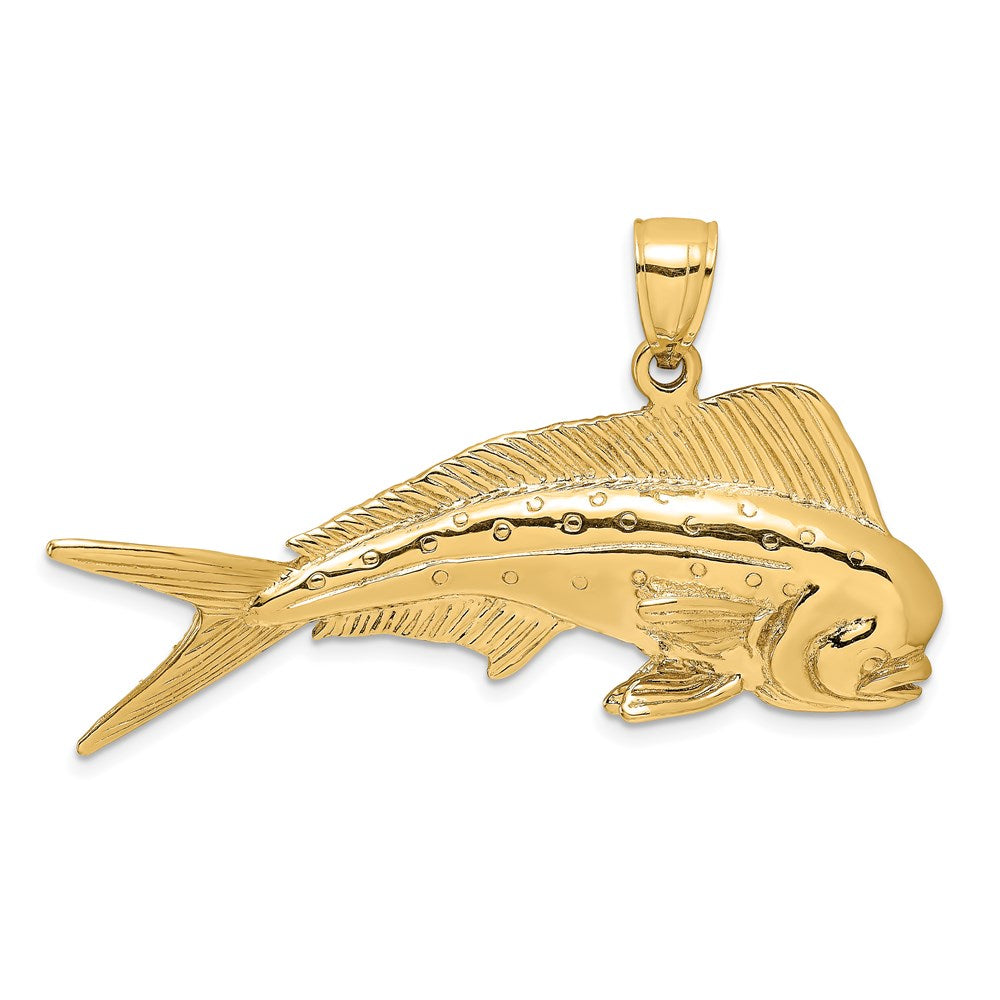 14k Yellow Gold 42.5 mm 3-D Male Dorado (Mahi-Mahi) Charm (9.74 grams)