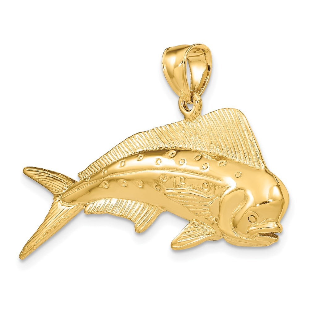 14k Yellow Gold 42.5 mm 3-D Male Dorado (Mahi-Mahi) Charm (9.74 grams)