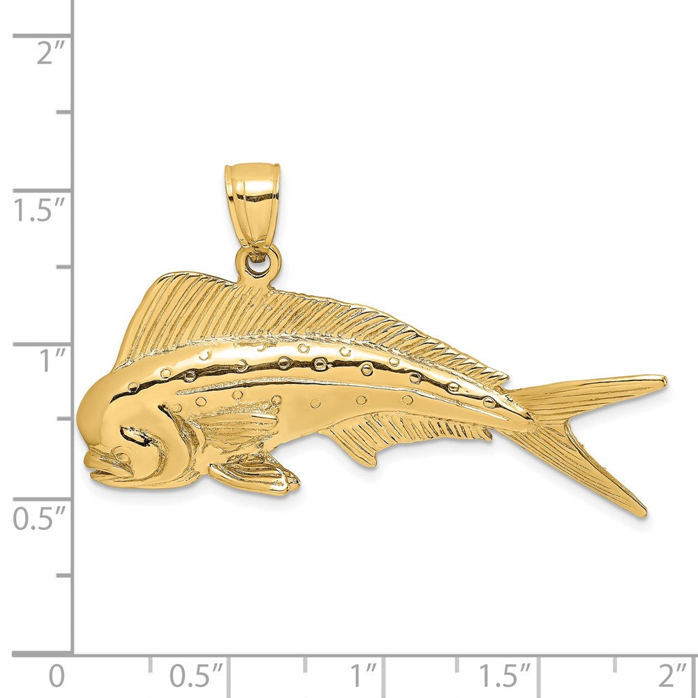 14k Yellow Gold 42.5 mm 3-D Male Dorado (Mahi-Mahi) Charm (9.74 grams)