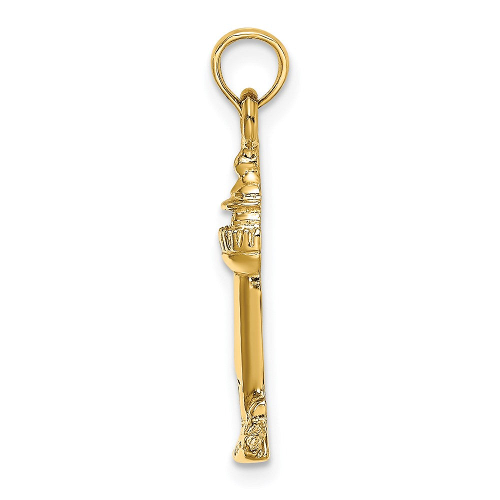 14k Yellow Gold 10.45 mm 2-D Polished and Textured Lighthouse Charm (1.26 grams)