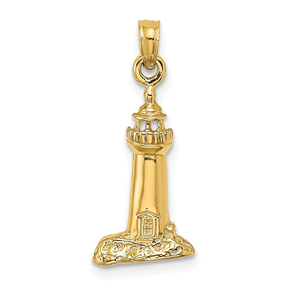 14k Yellow Gold 10.45 mm 2-D Polished and Textured Lighthouse Charm (1.26 grams)