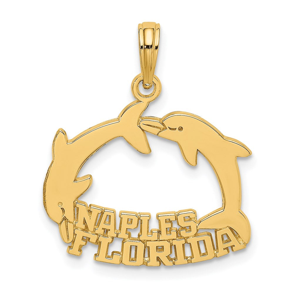 14k Yellow Gold 21.1 mm NAPLES FLORIDA Jumping Dolphins Charm (1.4 grams)
