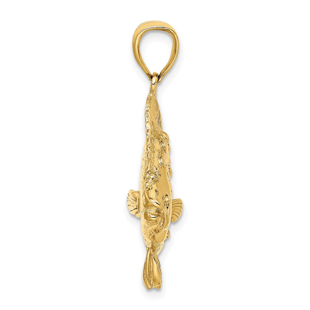 14k Yellow Gold 42.5 mm 3-D Flounder Fish Charm (18.51 grams)