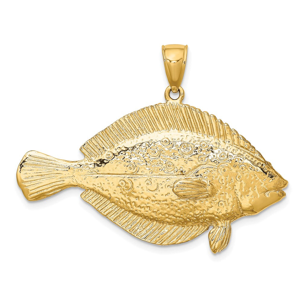 14k Yellow Gold 42.5 mm 3-D Flounder Fish Charm (18.51 grams)