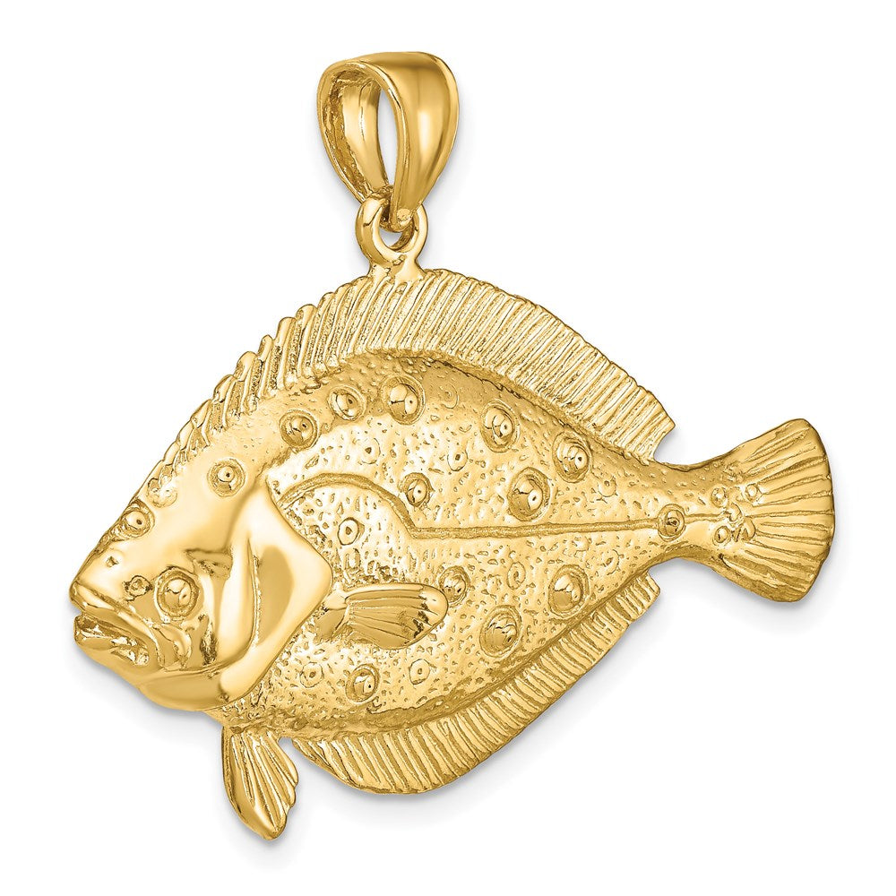14k Yellow Gold 42.5 mm 3-D Flounder Fish Charm (18.51 grams)