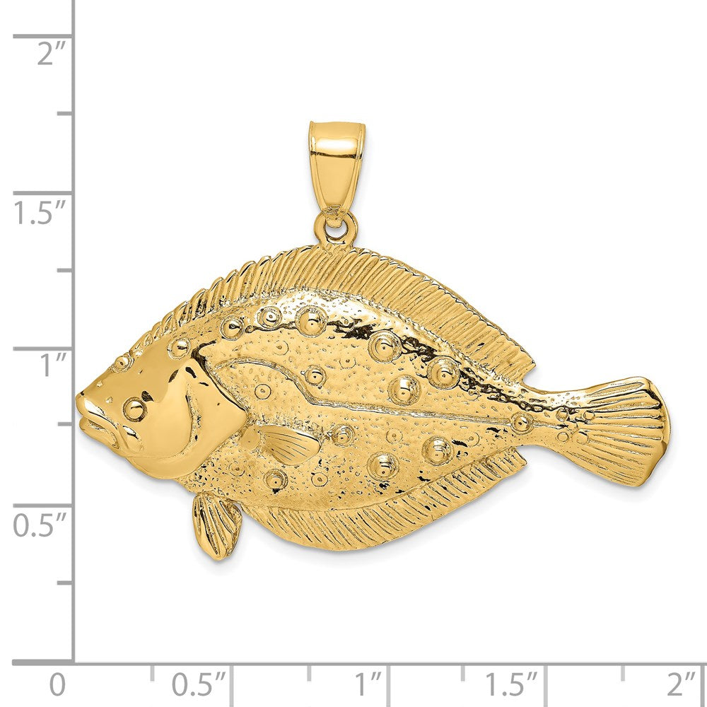 14k Yellow Gold 42.5 mm 3-D Flounder Fish Charm (18.51 grams)