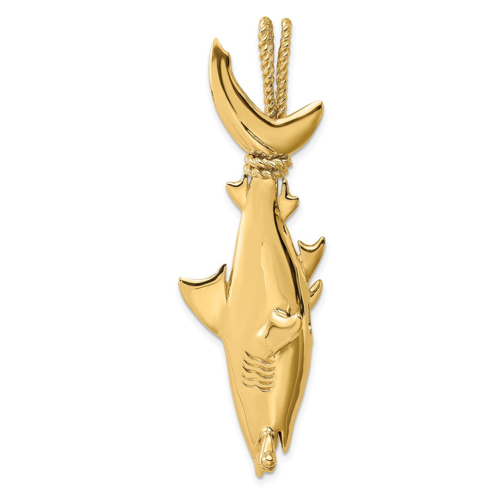 14k Yellow Gold 15.9 mm rhead Shark w/ Rope Bail Charm (12.46 grams)