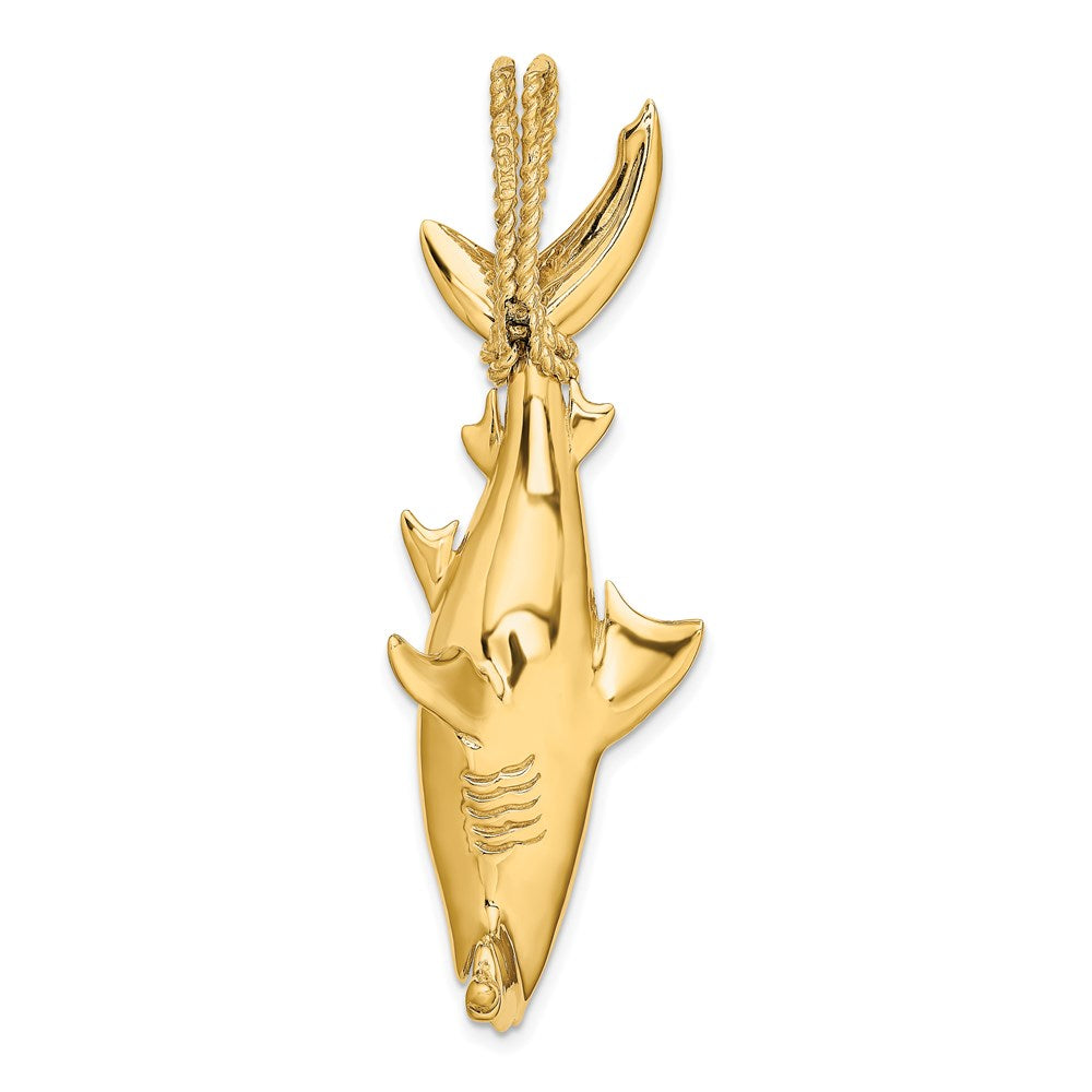 14k Yellow Gold 15.9 mm rhead Shark w/ Rope Bail Charm (12.46 grams)