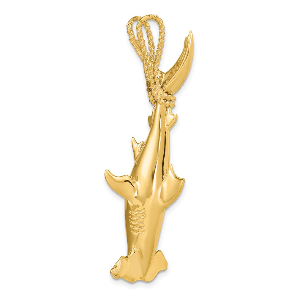 14k Yellow Gold 15.9 mm rhead Shark w/ Rope Bail Charm (12.46 grams)