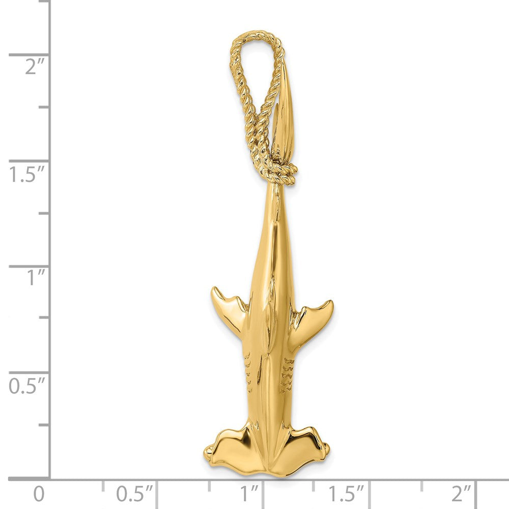 14k Yellow Gold 15.9 mm rhead Shark w/ Rope Bail Charm (12.46 grams)