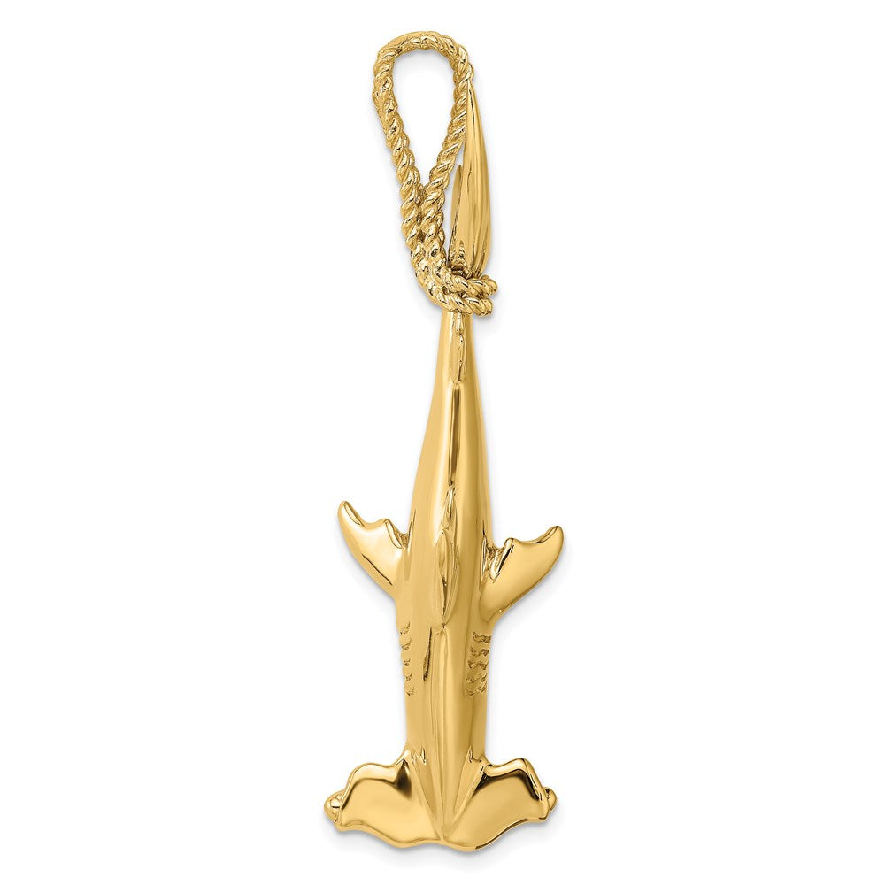 14k Yellow Gold 15.9 mm rhead Shark w/ Rope Bail Charm (12.46 grams)