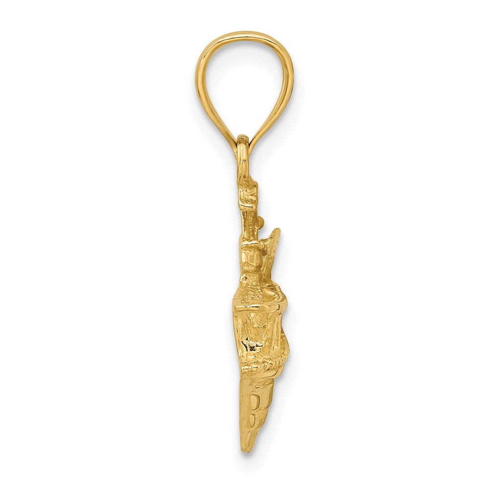 14k Yellow Gold 38.35 mm 2-D Fishing Boat Charm (4.2 grams)