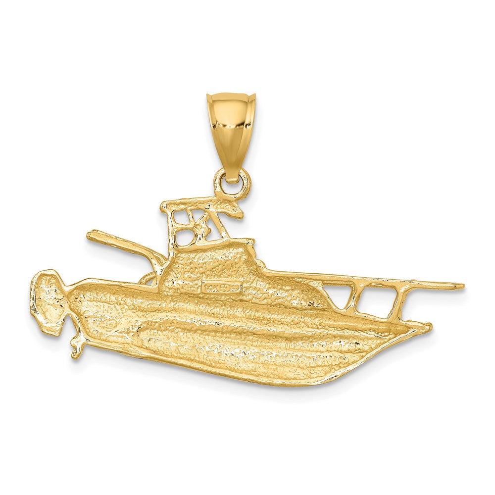 14k Yellow Gold 38.35 mm 2-D Fishing Boat Charm (4.2 grams)