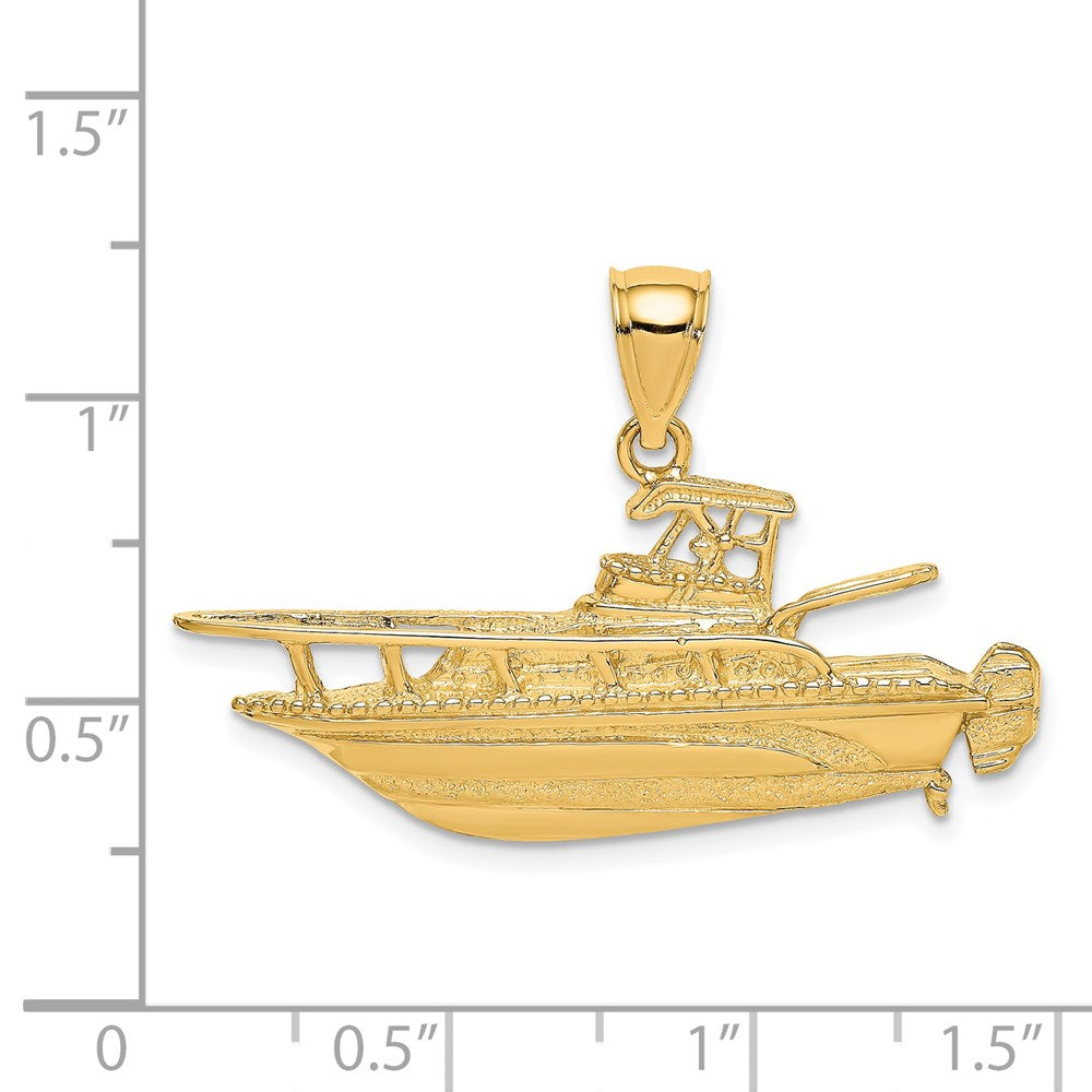 14k Yellow Gold 38.35 mm 2-D Fishing Boat Charm (4.2 grams)