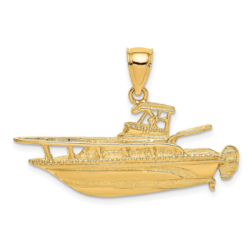 14k Yellow Gold 38.35 mm 2-D Fishing Boat Charm (4.2 grams)