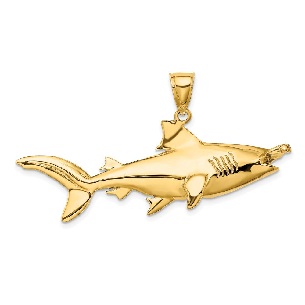 14k Yellow Gold 51.75 mm rhead Shark Charm (11.78 grams)