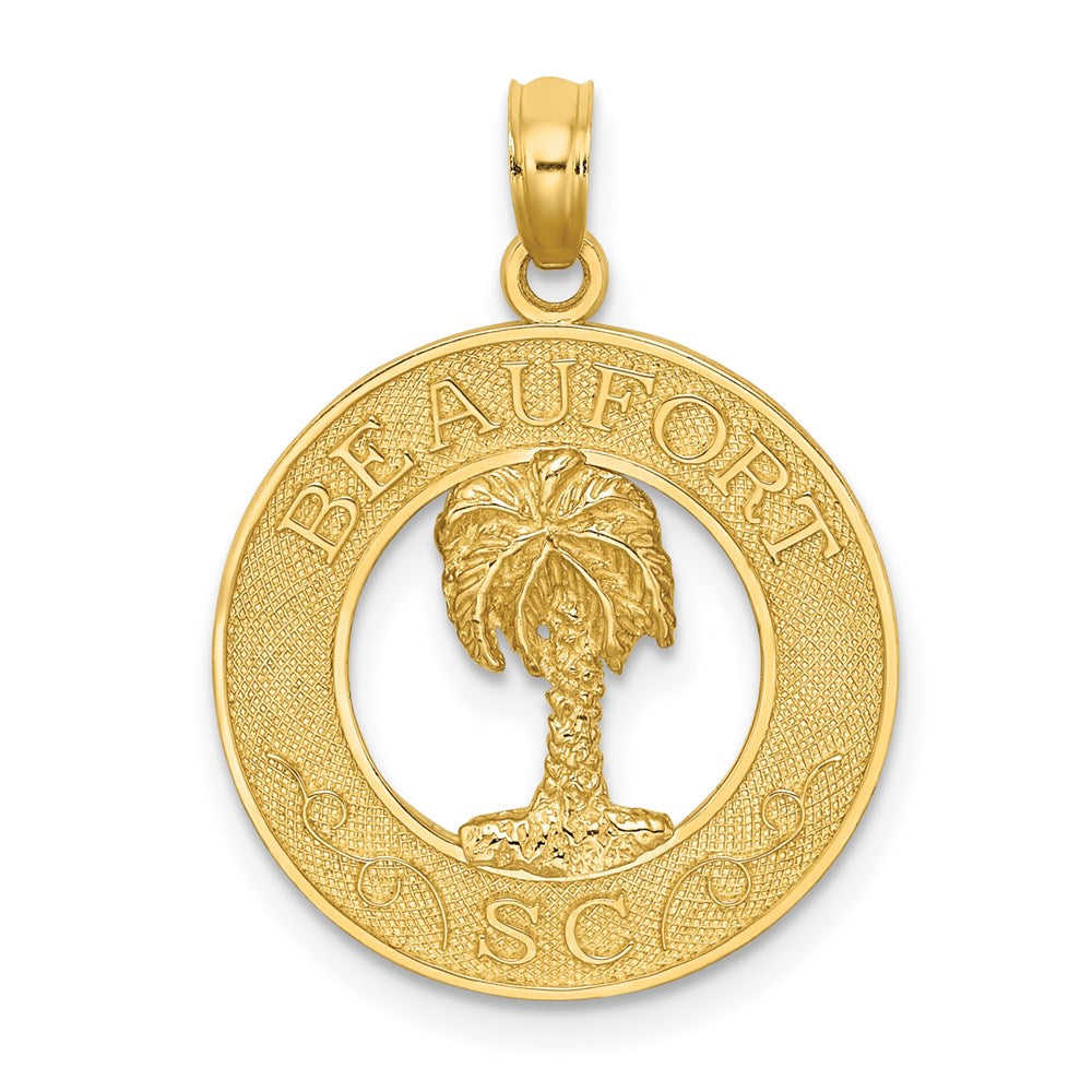 14k Yellow Gold 18.7 mm BEAUFORT SC Palm Tree Charm (1.73 grams)
