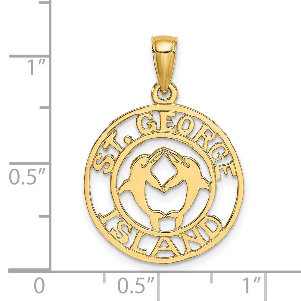 14k Yellow Gold 19.85 mm ST. GEORGE ISLAND w/DOLPHINS Circle Charm (1.46 grams)