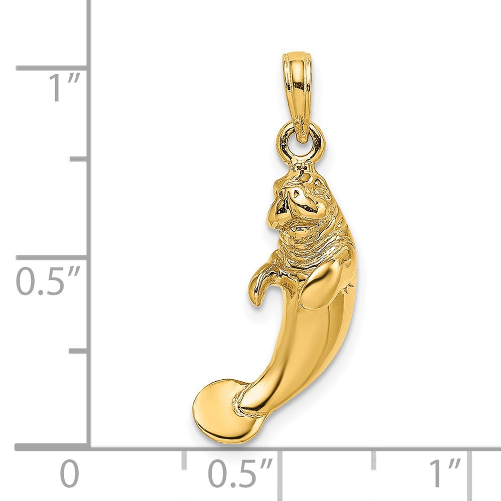 14k Yellow Gold 7.4 mm 3-D Polished Manatee Charm (4.64 grams)