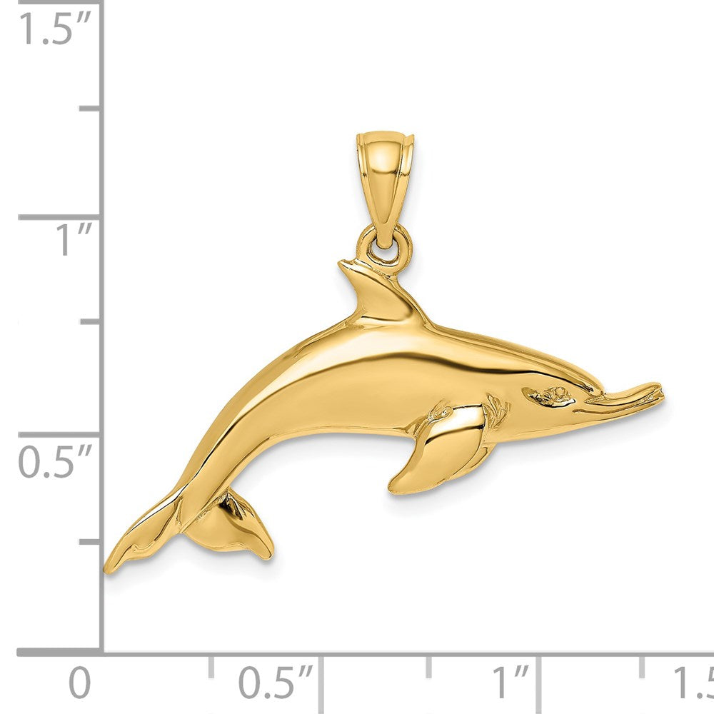 14k Yellow Gold 35.5 mm ng Dolphin Charm (3.97 grams)