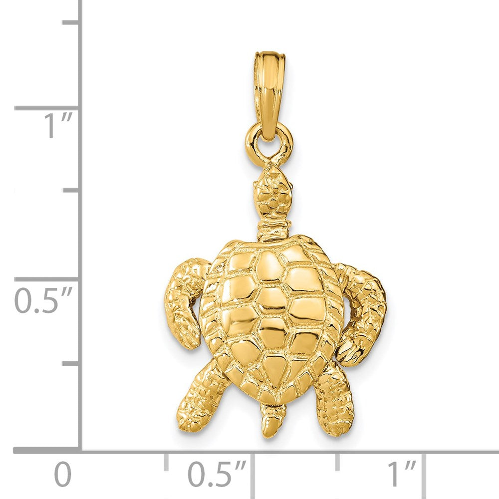14k Yellow Gold 16 mm 3-D Sea Turtle with Moveable Head and Legs Charm (4.27 grams)