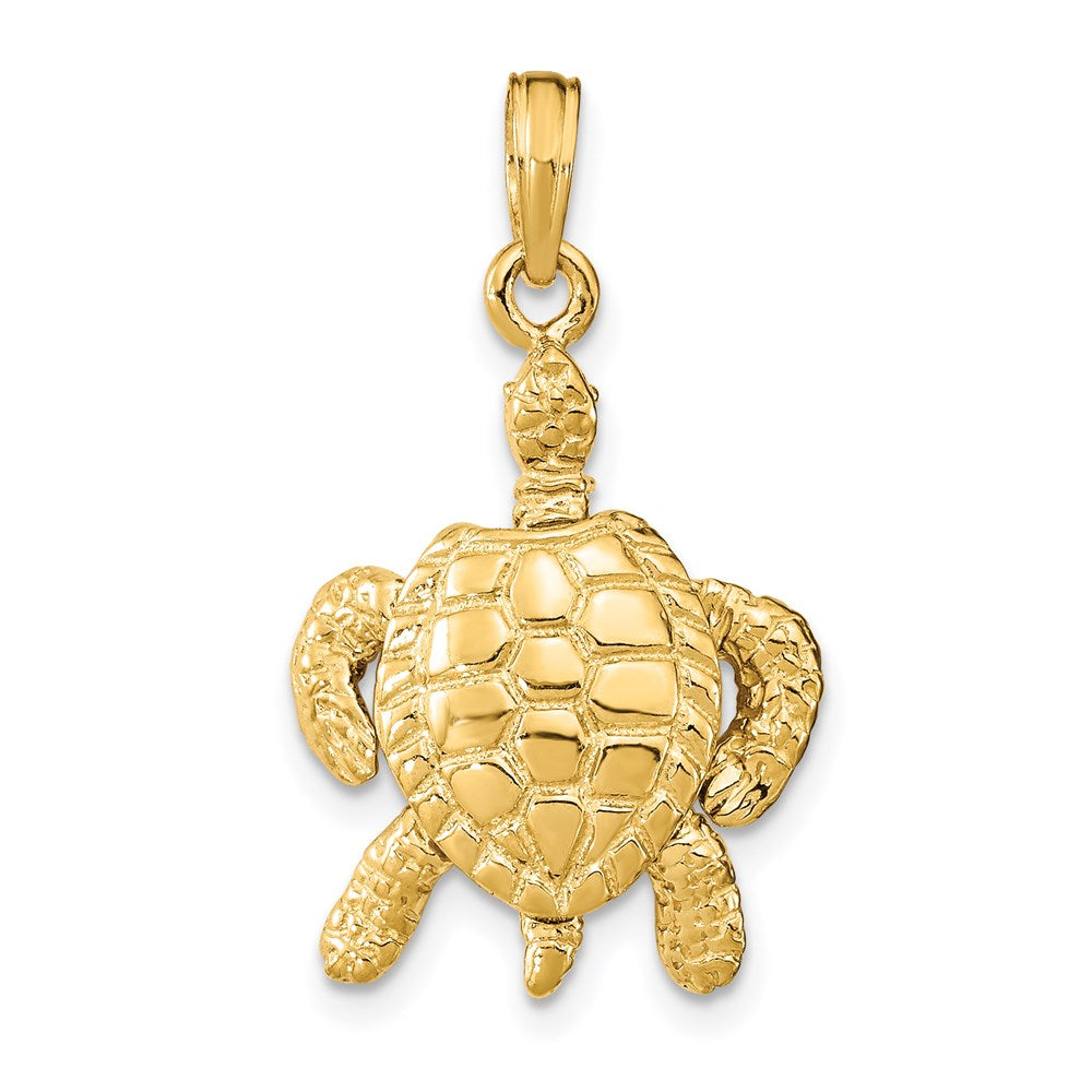 14k Yellow Gold 16 mm 3-D Sea Turtle with Moveable Head and Legs Charm (4.27 grams)