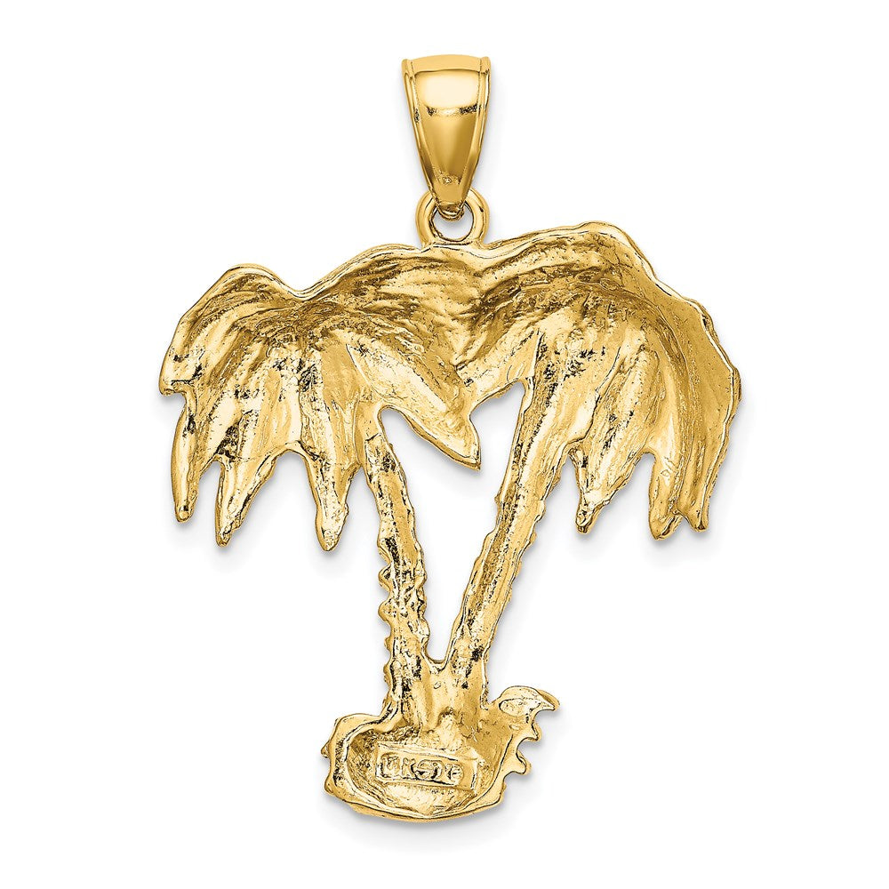 14k Yellow Gold 26.2 mm 2-D Double Palm Tree Charm (5.46 grams)