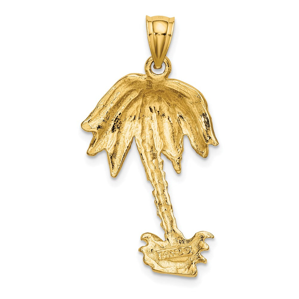 14k Yellow Gold 17.4 mm 2-D Textured Single Palm Tree Charm (3.29 grams)