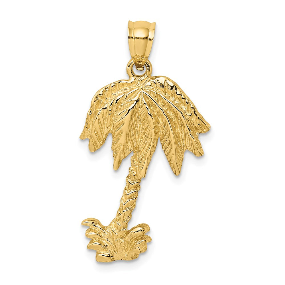 14k Yellow Gold 17.4 mm 2-D Textured Single Palm Tree Charm (3.29 grams)