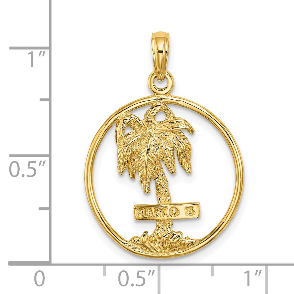 14k Yellow Gold 20.6 mm MARCO IS. Palm Tree Round Charm (2.5 grams)