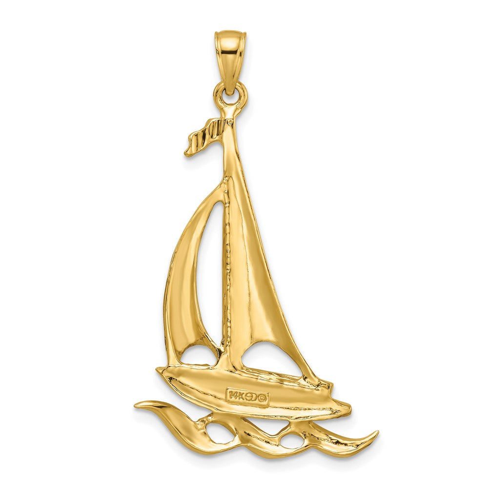 14k Yellow Gold 24.5 mm Sailboat with Waves Pendant (4.44 grams)