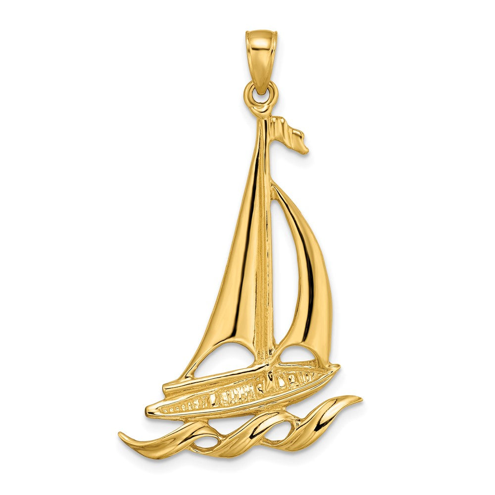 14k Yellow Gold 24.5 mm Sailboat with Waves Pendant (4.44 grams)
