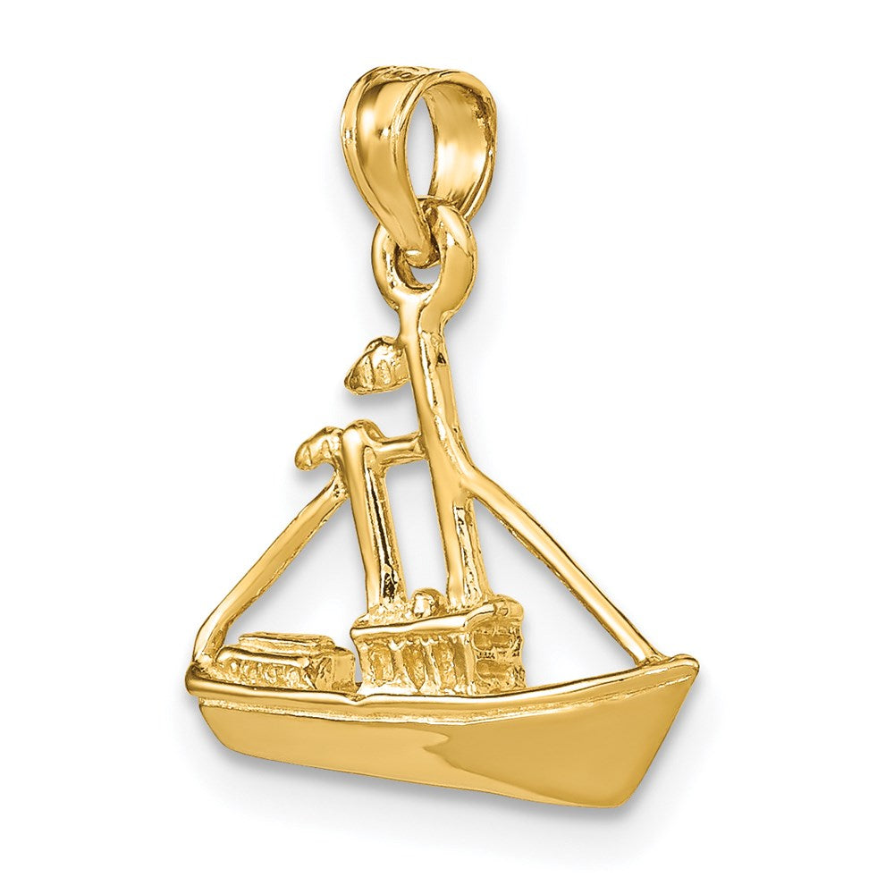 14k Yellow Gold 16.9 mm 3-D Cargo Ship W/ Tug Boat Charm (1.83 grams)