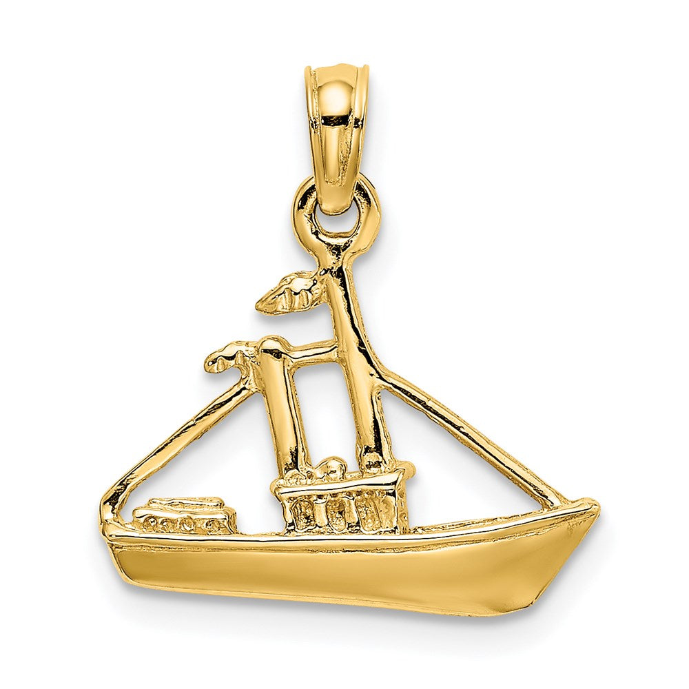 14k Yellow Gold 16.9 mm 3-D Cargo Ship W/ Tug Boat Charm (1.83 grams)