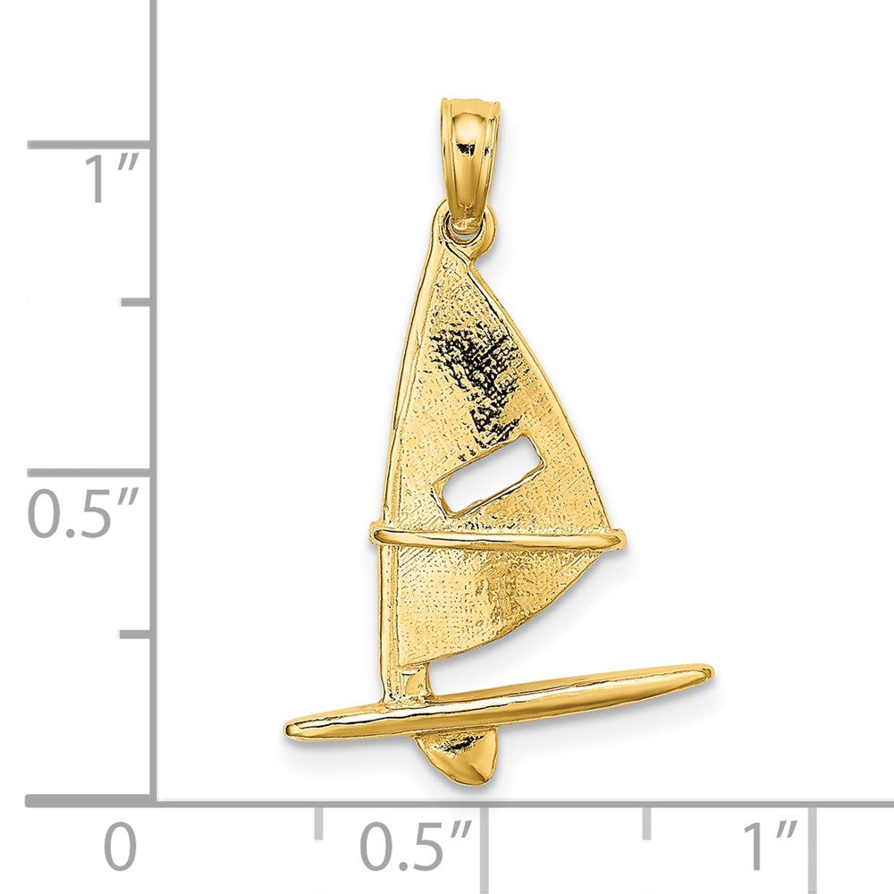 14k Yellow Gold 16.45 mm 3-D Textured Windsail Surfing Board Charm (1.55 grams)